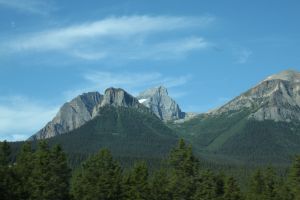 Mountain tops as we drive through Banff